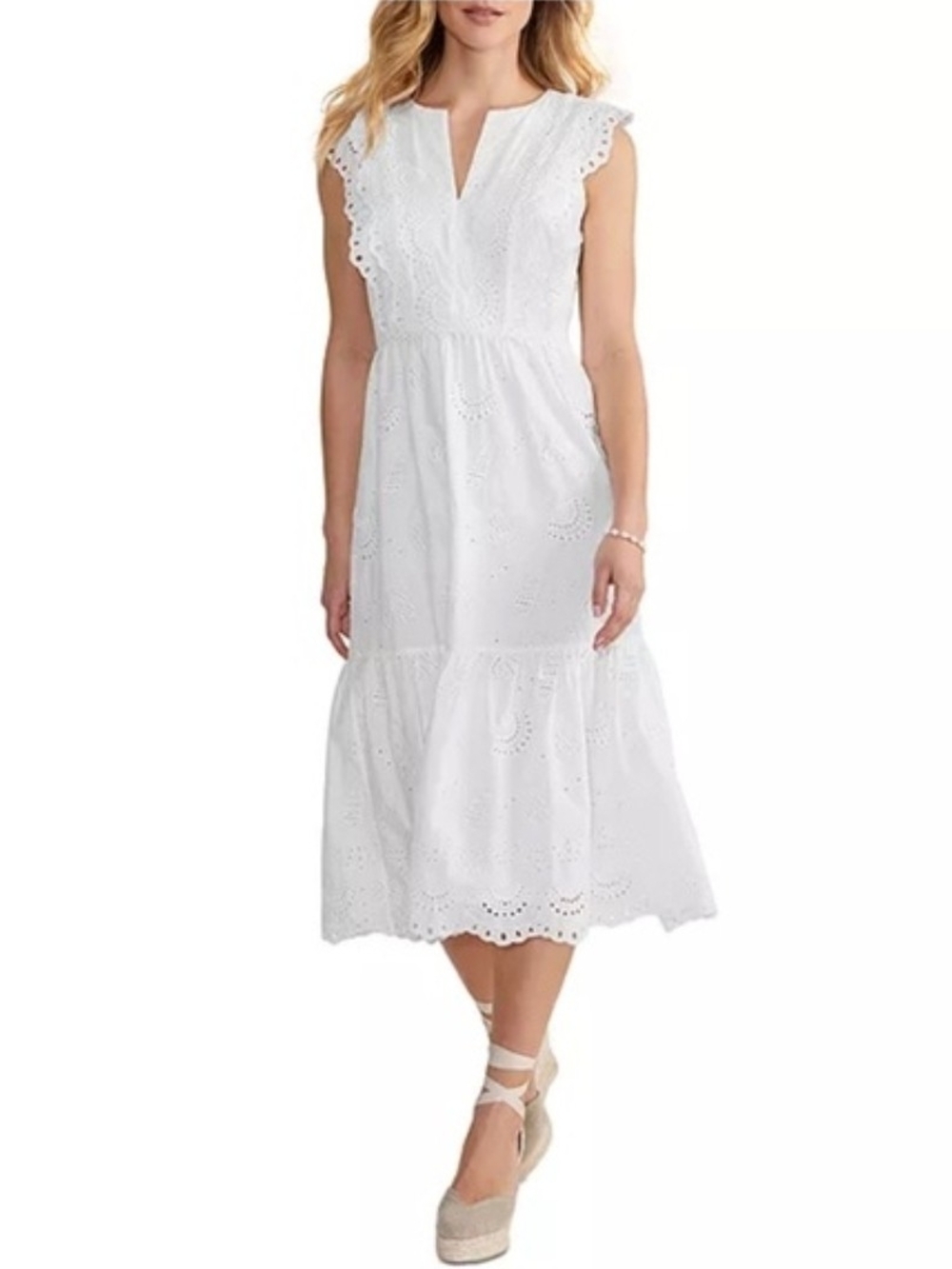Vineyard Vines White Eyelet Tiered Midi Dress